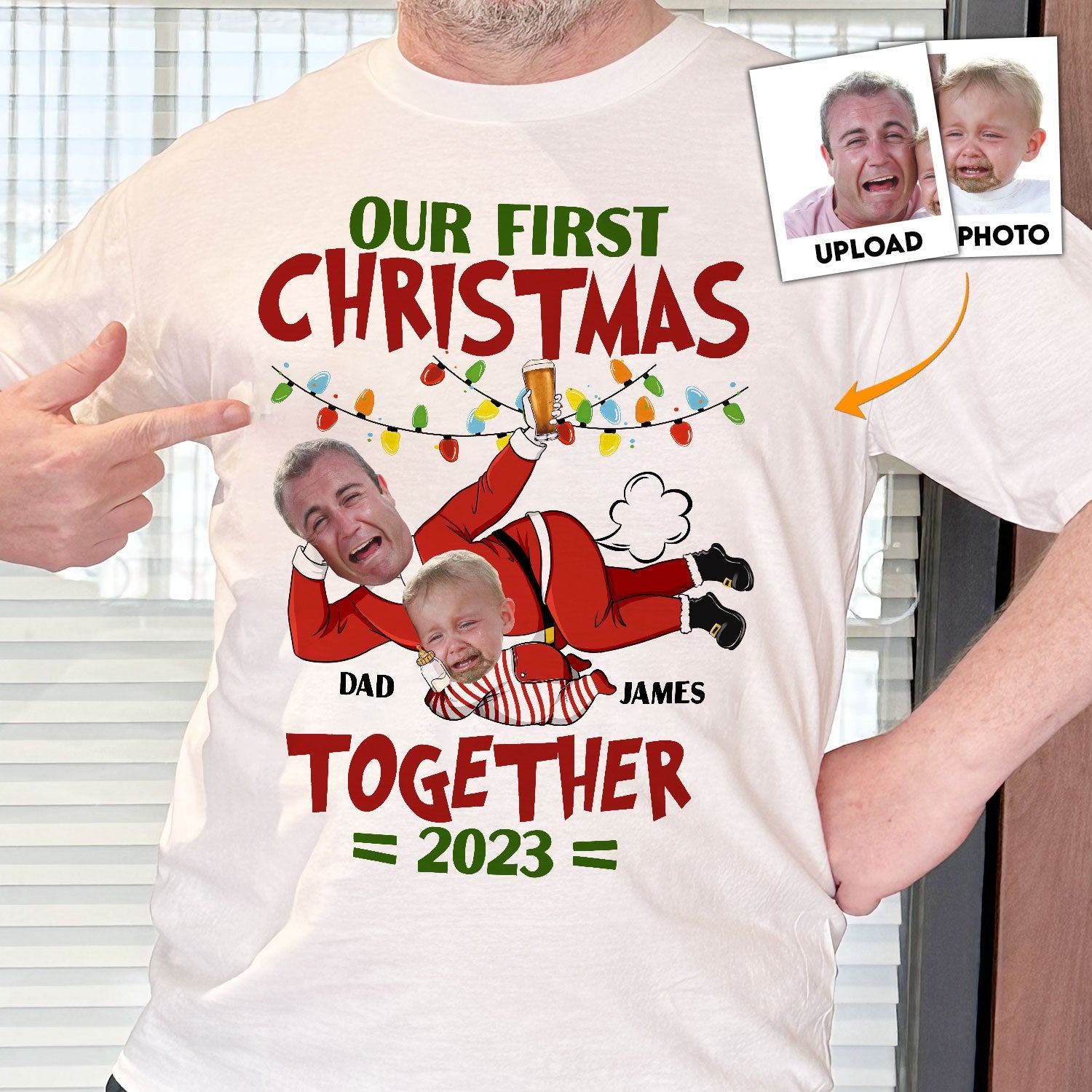 Our-First-Christmas-Together-Personalized-Photo-Matching-Shirt-And-Baby-Onesie_1.jpg Our First Christmas Together - Personalized Photo Matching Shirt And Baby Onesie - Image 1