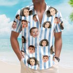 Custom Funny Face Retro Striped Pattern Trendy Summer For Family Matching - Personalized Photo Hawaiian Shirt - Image 2
