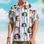 Custom Funny Face Retro Striped Pattern Trendy Summer For Family Matching - Personalized Photo Hawaiian Shirt - Image 5
