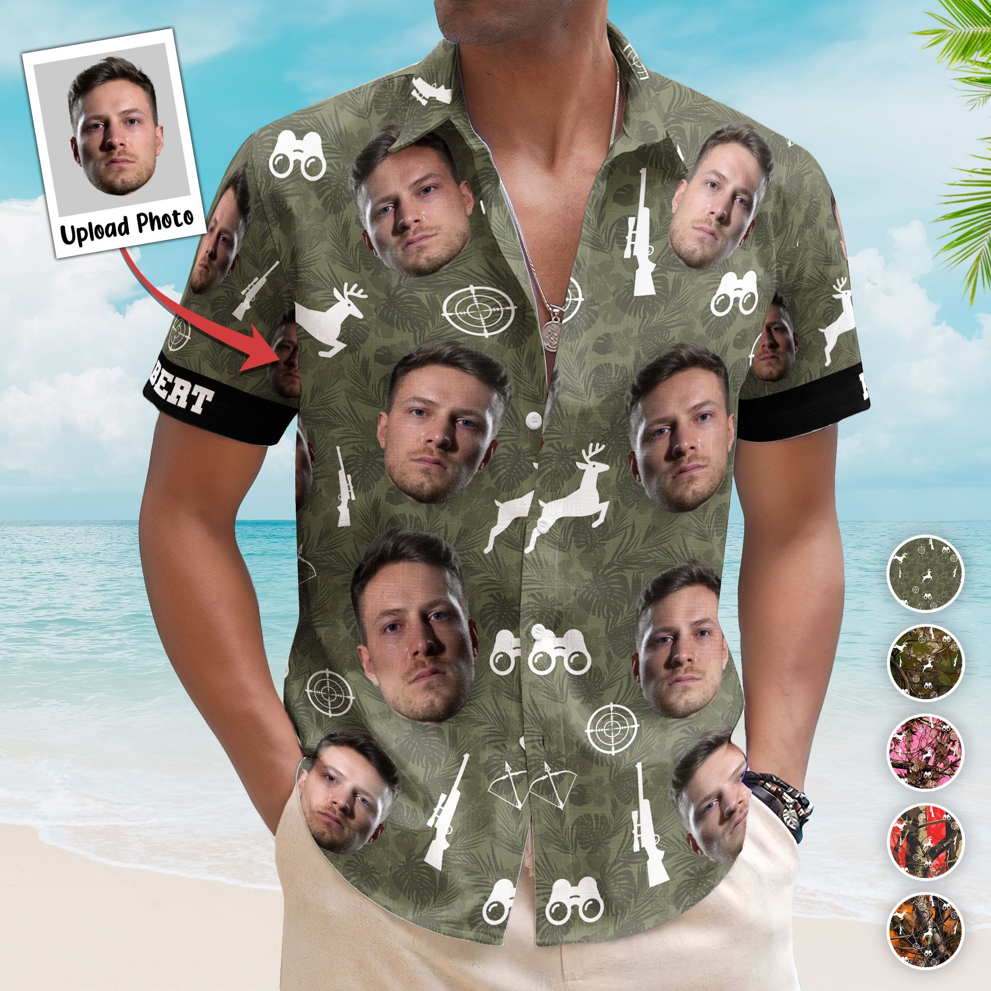 Hunting-Camo-Tropical-Pattern-Custom-Face-Aloha-Shirts-Custom-Photo-Hawaiian-Shirts_1.jpg Hunting Camo Tropical Pattern Custom Face Aloha Shirts - Custom Photo Hawaiian Shirts - Image 1