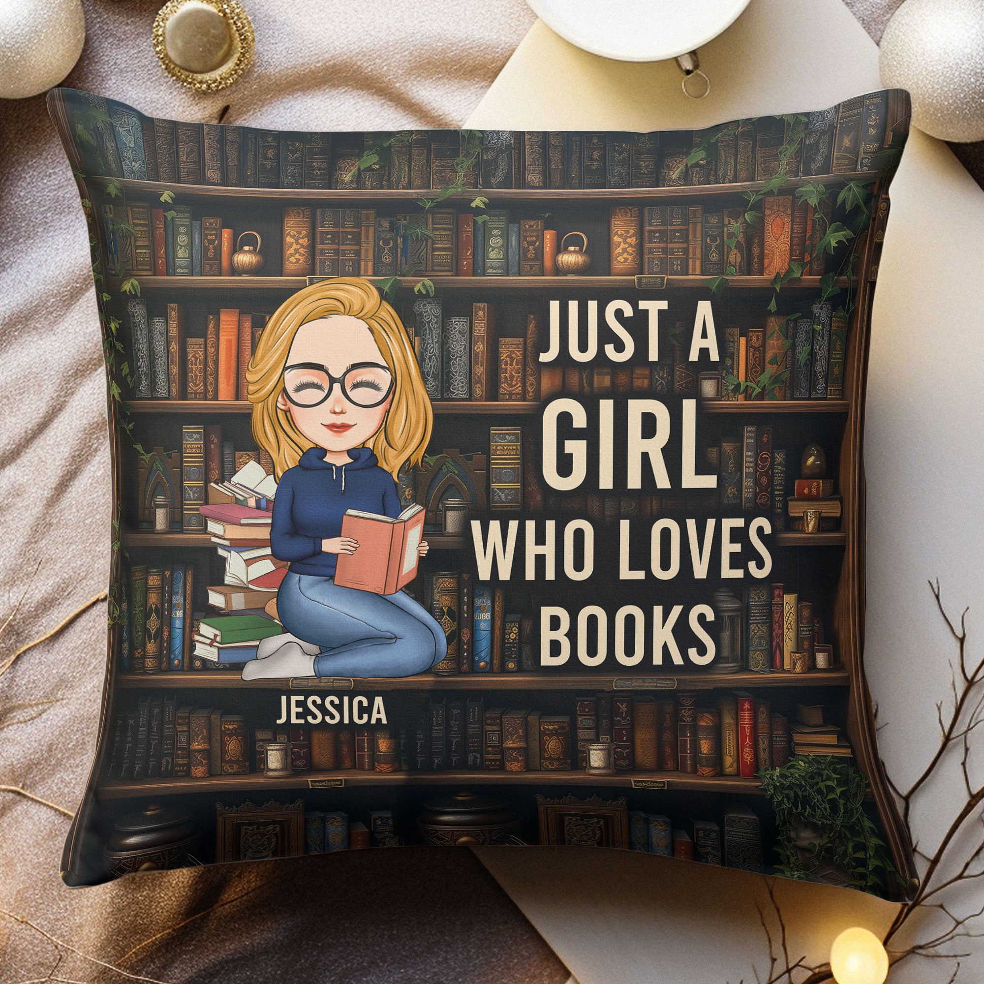 Just-A-Girl-Who-Loves-Books_-Bookshelf-Personalized-Pillow-_Insert-Included_1.jpg Just A Girl Who Loves Books, Bookshelf - Personalized Pillow (Insert Included) - Image 1