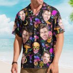 Magic Mushroom And Skull Gift For Men - Custom Photo Hawaiian Shirts - Image 2