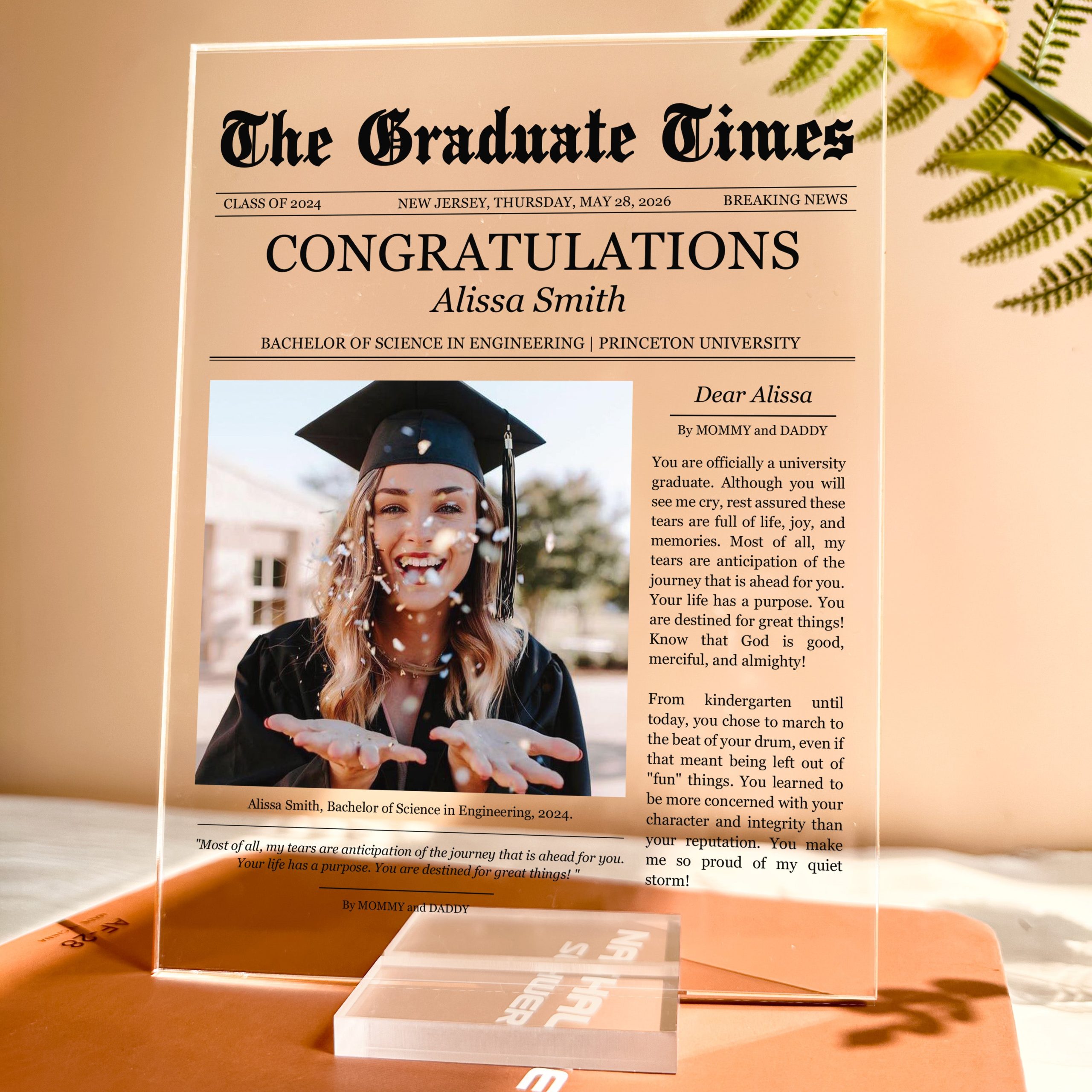 Newspaper-Graduation-Celebration-Personalized-Acrylic-Photo-Plaque-1.jpg Newspaper Graduation Celebration - Personalized Acrylic Photo Plaque - Image 1