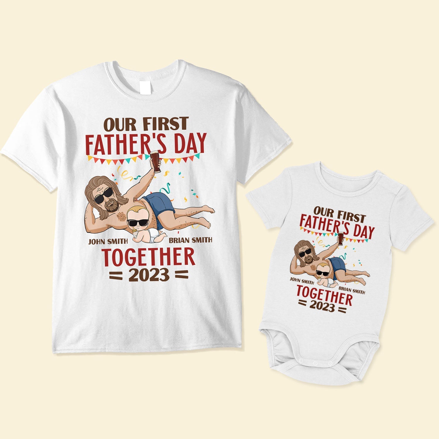 Our-First-Father_s-Day-Together-Personalized-Shirt-And-Onesie_1.jpg Our First Father's Day Together - Personalized Matching Family Shirts - Image 1