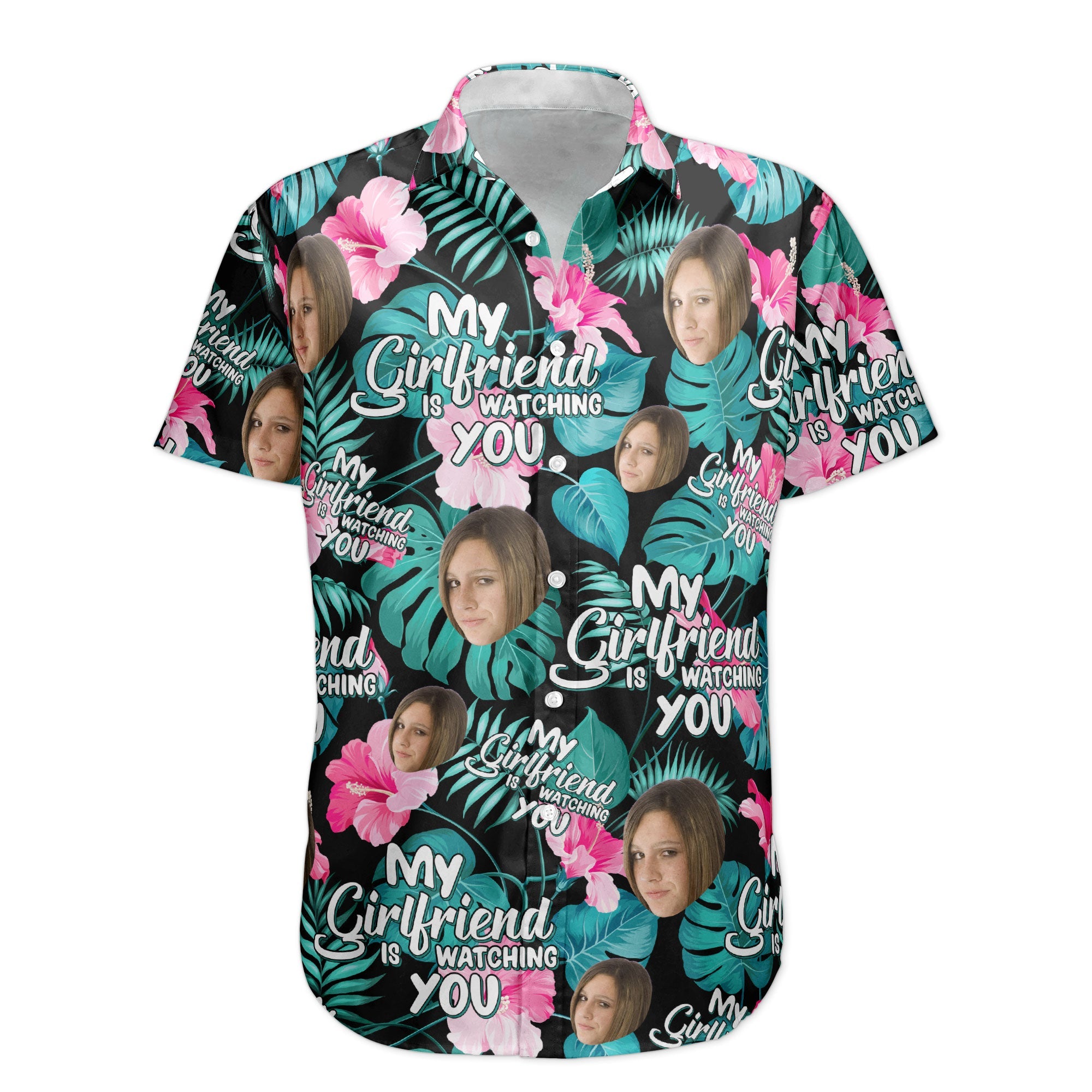Photo-Inserted_-My-Wife-Is-Watching-You-Personalized-Hawaiian-Shirt-1.jpg My Wife Is Watching You - Personalized Photo Hawaiian Shirt - Image 1